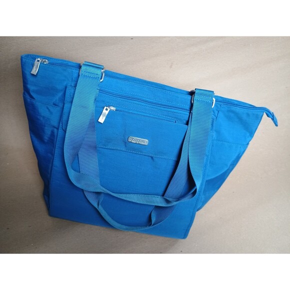 Baggallini Blue Tote Bag With Lots Of Pockets Pink Interior Travel Bag Carry On - Picture 1 of 11